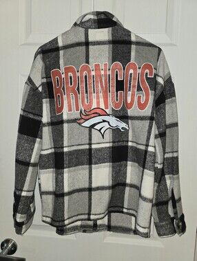 Game Day Couture Denver Broncos Plaid Flannel Shacket Jacket Shirt Size Small